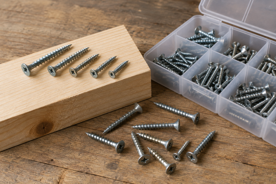 AI-generated editorial illustration of wood screws